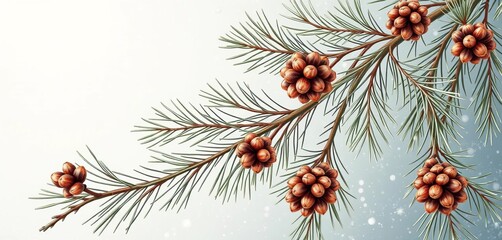 Elegant hand-drawn pine branch & cone winter wallpaper Luxurious autumnal & Christmas design for fabric prints, woodland, winter
