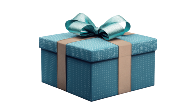 blue gift box isolated on transparent background cutout