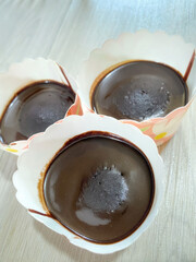 Chocolate cupcake close up background. Stock photo.