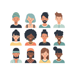 Collection of Diverse People Avatars in Flat Design Style