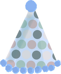Party Hat Illustration with Pom Poms – Celebration Clipart
