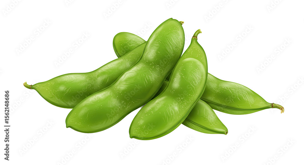 Poster fresh green edamame pods stacked in an appetizing pile on a black backdrop