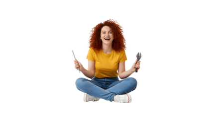 A woman assembling flat-pack furniture