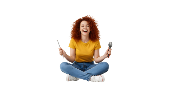 A woman assembling flat-pack furniture