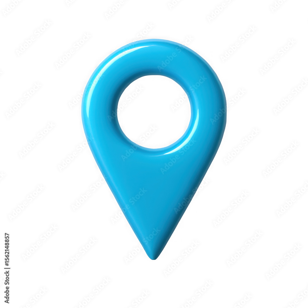 Poster shiny blue 3d map pin location marker icon with a circular hole isolated on transparent background