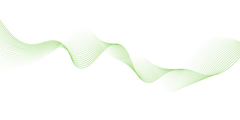 Green wavy line isolated on white background. Flowing curve line technology backdrop. Frequency sound waves. stripe design business background.