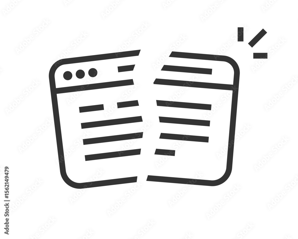 Poster broken website link icon line stroke simple graphic, crashed hacked web site webpage outline thin li