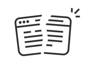 Broken website link icon line stroke simple graphic, crashed hacked web site webpage outline thin linear sign symbol pictogram, unavailable 404 page not found image clip art
