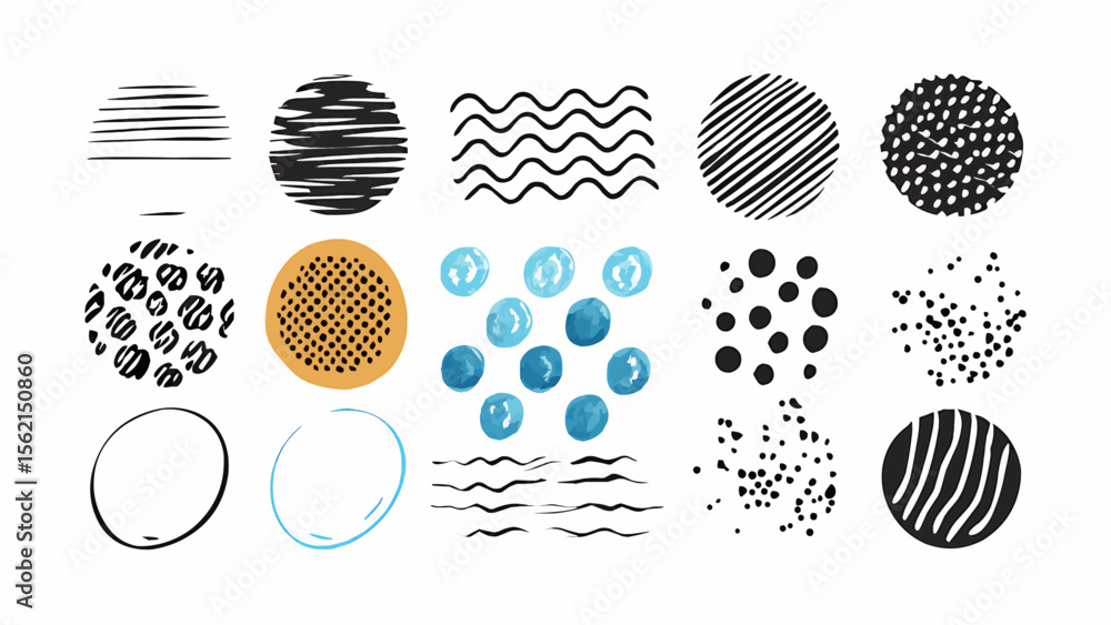 Aufkleber collection of varied abstract shapes and patterns including circles lines dots and wavy lines illust