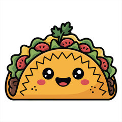 Cute smiling taco with food ingredients cartoon illustration