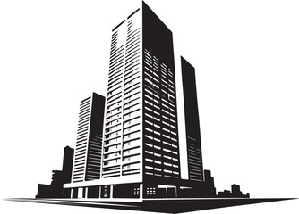 Modern urban architecture featuring a towering black and white city skyscraper skyline