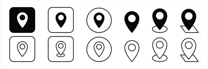 Location navigation pin icons with map pointer direction GPS marker destination symbol set vector illustration for interface design.