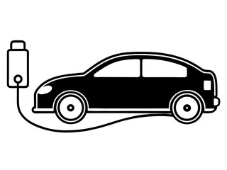 Fototapeta premium Black silhouette of an electric car connected to a charging station