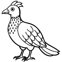 Fototapeta premium Stylized black and white outline drawing of a standing bird with a crest