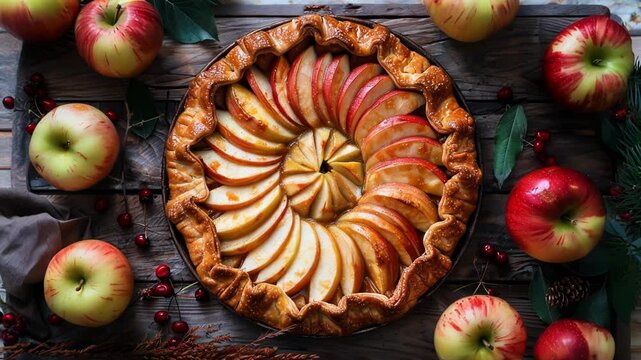 Indulge in the aroma of a freshly baked apple pie, with a sugar decorated crust revealing a beautiful apple pattern