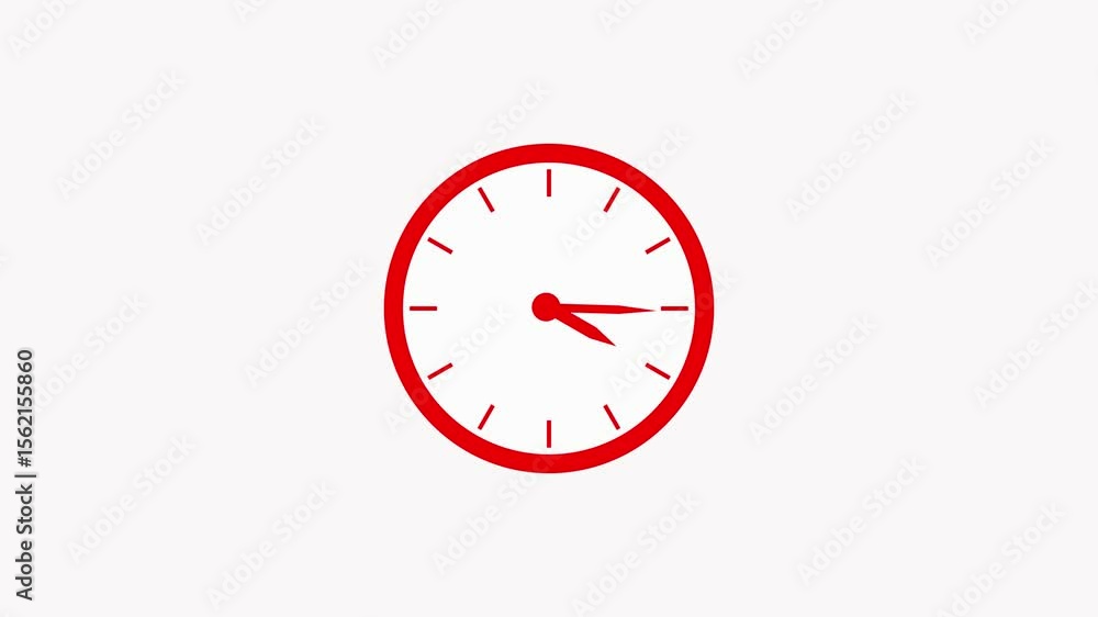 Poster simple red clock face graphic illustrating time passing on a clean white background