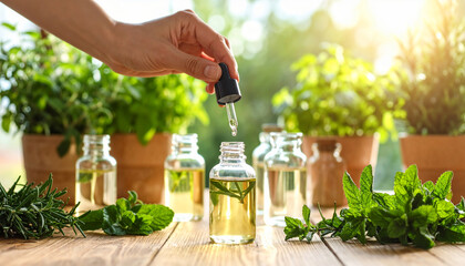 Collection of Essential Oils and Herbs for Aromatherapy and Wellness
