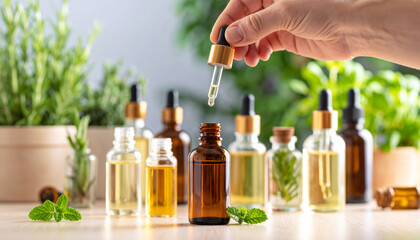 Collection of Essential Oils and Herbs for Aromatherapy and Wellness