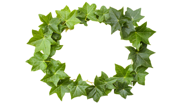 Lush green leaves forming a natural round frame, cut out isolated on white backgrond