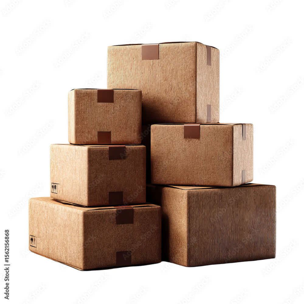 Poster transparent png, a stack of cardboard boxes arranged neatly, showcasing various sizes and textures i
