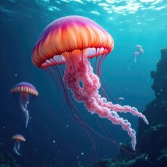 Перейти к странице
|1234567Далее
Large jellyfish gracefully floating underwater with sun rays and copy space. Perfect for ocean, marine life, nature, and environmental themes in web, posters, educatio