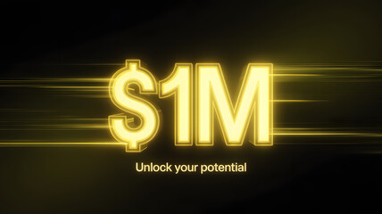 Shining one million dollar symbol displays financial success and potential achievement on dark background.