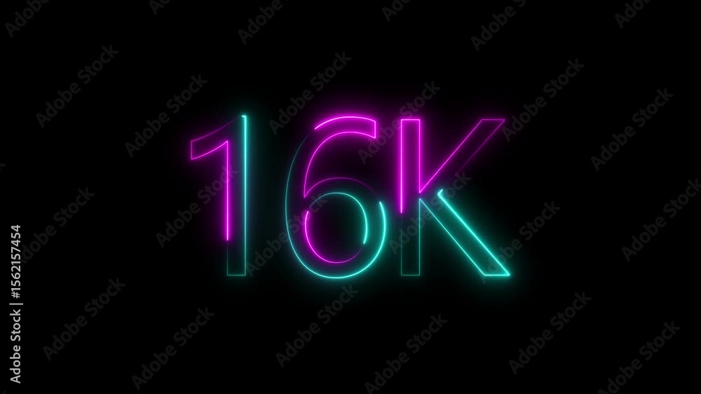 Poster neon sign displaying 16k resolution text against a deep black background