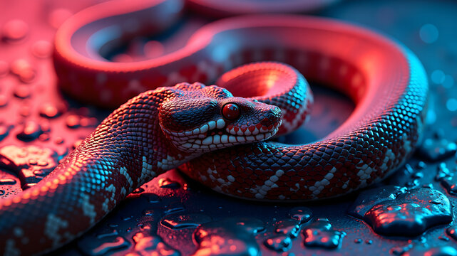 Stylized snakeskin in bright neon colors. Fashionable animal print. Symbol of 2025
