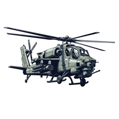 Camouflaged Attack Helicopter Vector Illustration