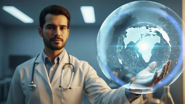 Doctor Using Holographic Technology for Medical Innovation and Research