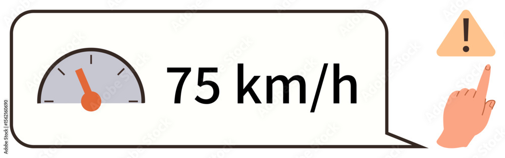 Aufkleber analog speedometer, text displaying 75 kmh, triangular warning sign with exclamation, hand pointing 