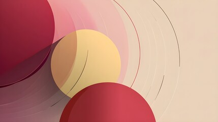 Deep red and golden circles with abstract curved lines isolated on a transparent background geometric