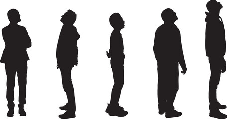 Vector silhouette of group men standing and looking up © Curto