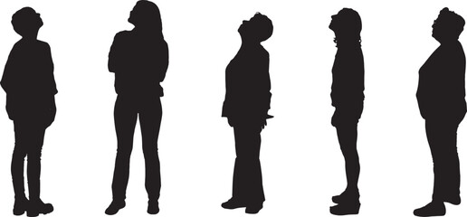 Vector;silhouette of group women standing and looking up