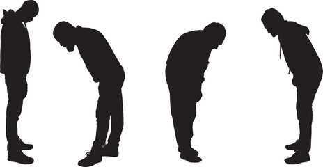 Vector silhouette of group men standing and looking down © Curto