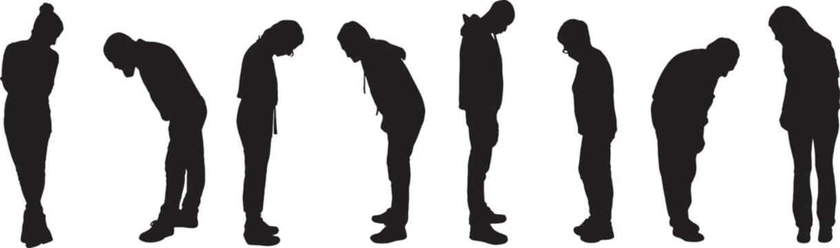 Vector;silhouette of group women and men standing and looking down
