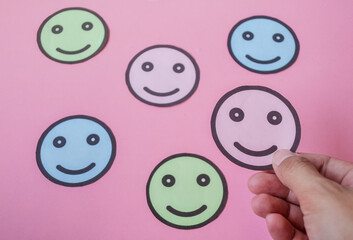 Customer services best excellent business rating experience. Satisfaction survey concept. Hand of a...