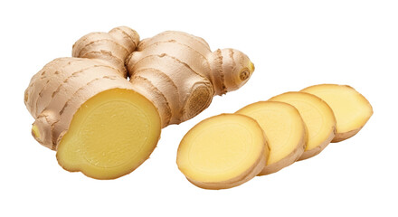 Isolated Ginger Root and Slices