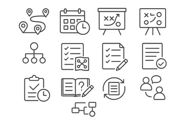 Black gradient icons for project management and planning concepts