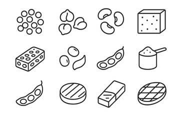 Outline icons of various plant-based protein sources on dark background