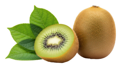 Isolated Kiwi Fruit Whole and Cut