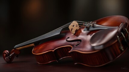 The elegant violin showcasing intricate craftsmanship and rich tones.