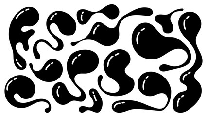Irregular organic shapes creating a dynamic composition of blobs in black and white