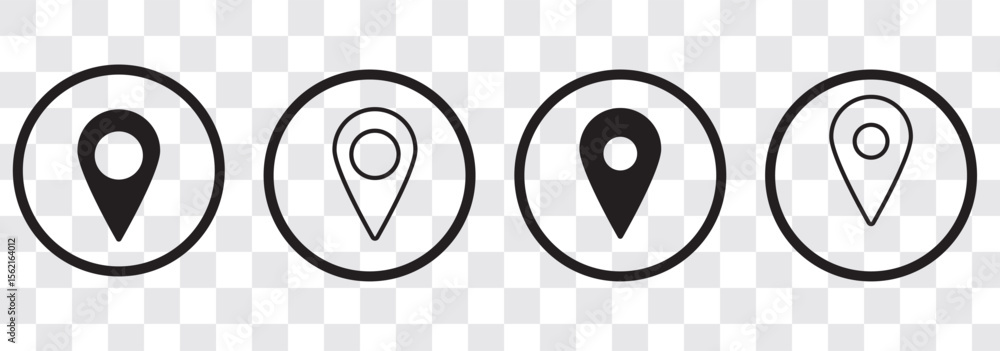 Poster location icon. fill and line location icon. map pin. gps. place marker. gps location symbol collecti