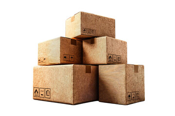 transparent png, Stacked cardboard boxes, showcasing various sizes and textures, ideal for shipping and storage purposes.