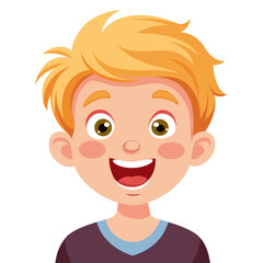 Obraz premium excited blond boy, happy child, smiling boy, joyful boy, cheerful boy, light skin boy, blond hair child, boy portrait, European boy, cartoon boy, boy face, child character, white background, flat desi
