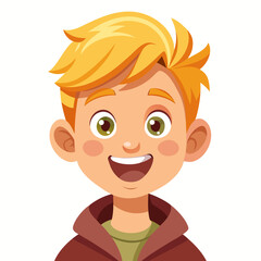 Obraz premium excited blond boy, happy child, smiling boy, joyful boy, cheerful boy, light skin boy, blond hair child, boy portrait, European boy, cartoon boy, boy face, child character, white background, flat desi