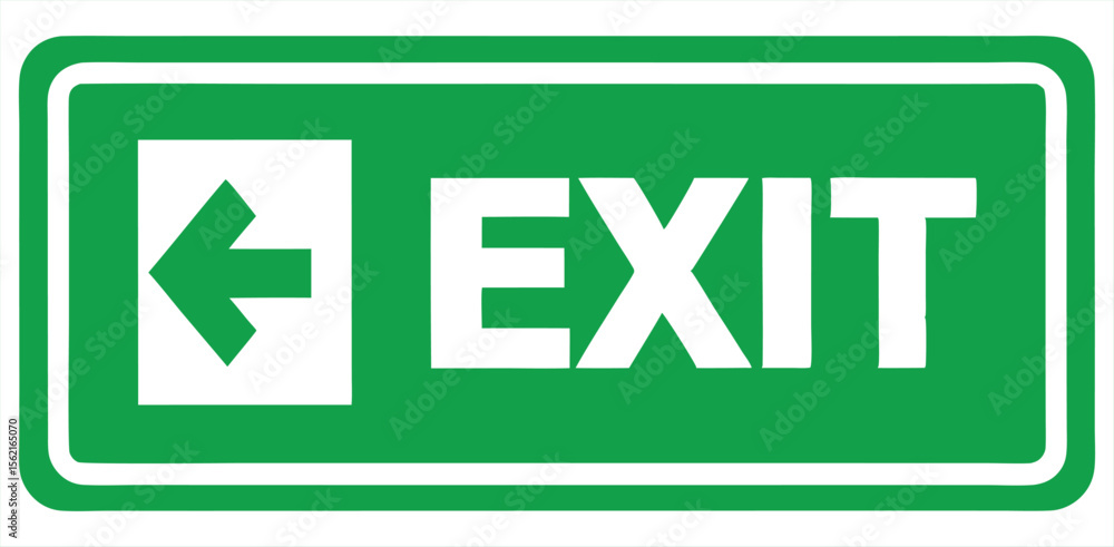 Aufkleber green and white exit sign with a left pointing arrow indicating the direction of escape route for sa