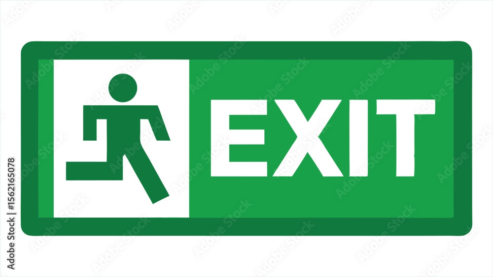 Poster green and white running man exit sign with the word exit in white text on a green background indicat