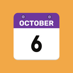 6 october calender icon text page monthly web design.